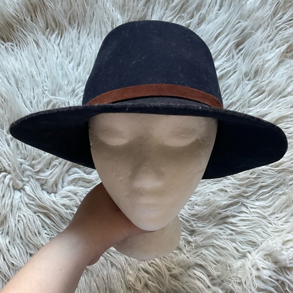 Rag & Bone Navy Blue Felted Wool Brow Leather Strap Fedora Hat EUC Size Medium main image 8